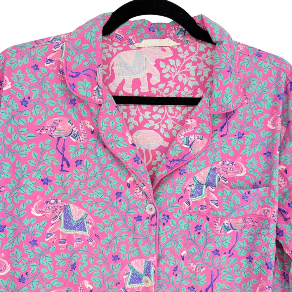 Printfresh Pink Elephant Flamingo Cotton Pajama Set Womens Small Long Sleeve PJs - Picture 3 of 11